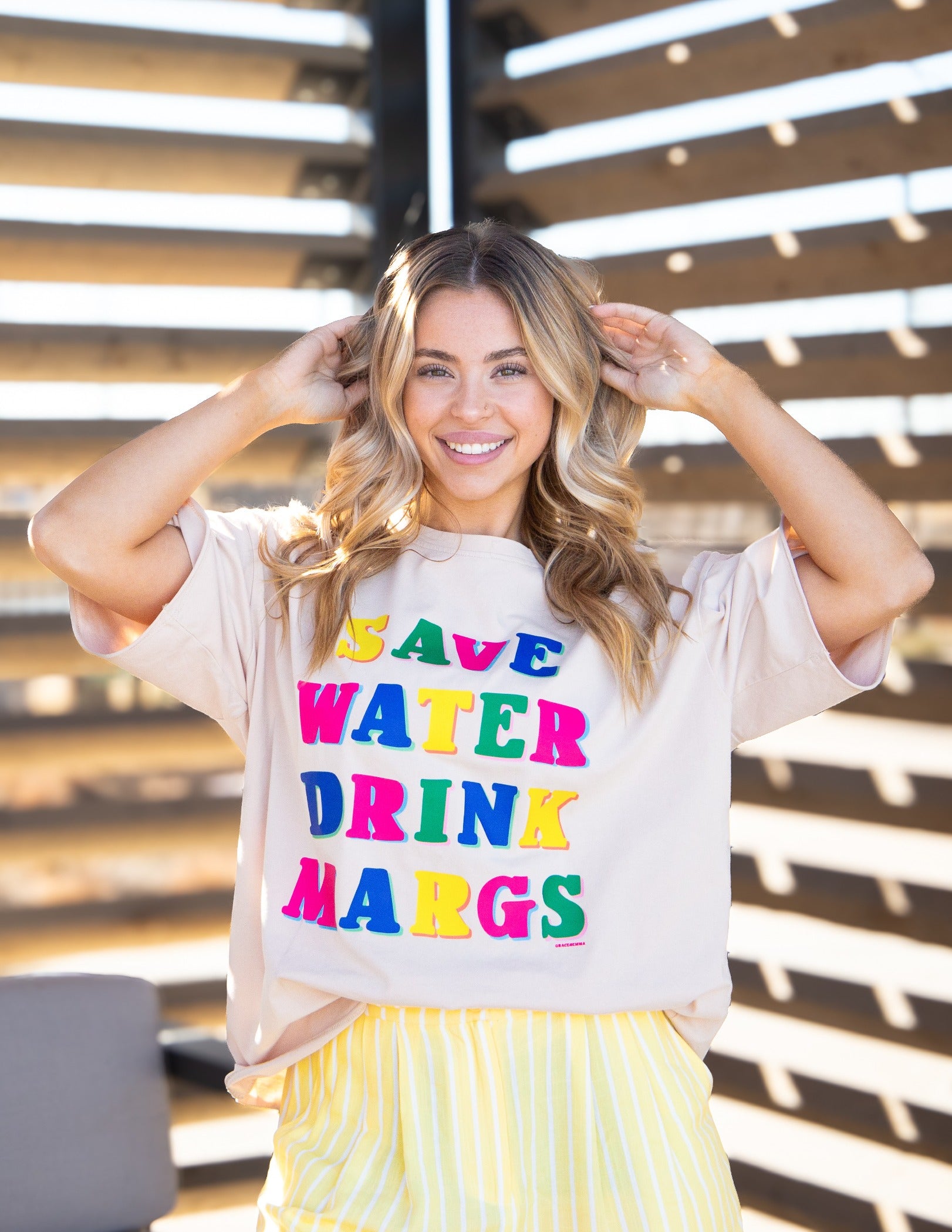 Save Water Drink Margs on Beige Tee Shirt