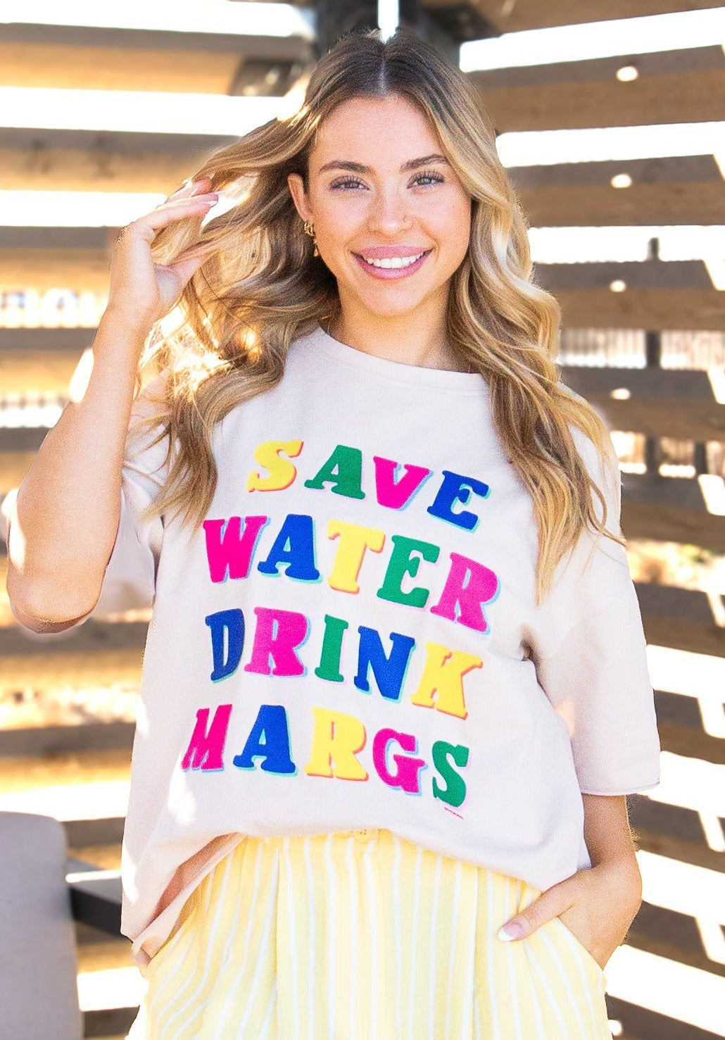 Save Water Drink Margs on Beige Tee Shirt