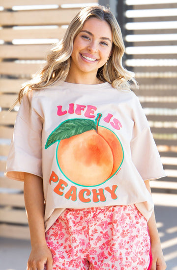 Life is Peachy on Beige Tee Shirt