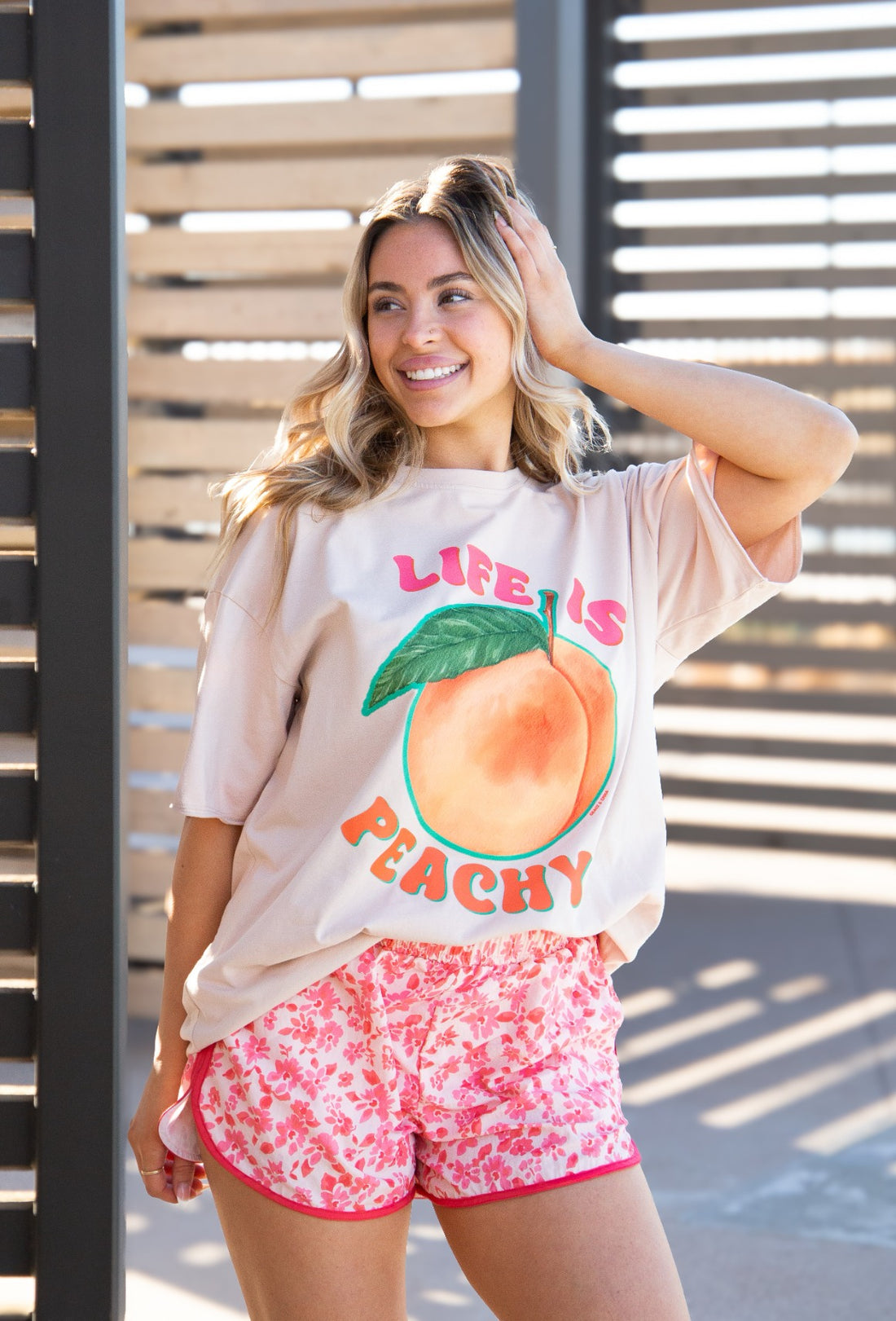 Life is Peachy on Beige Tee Shirt