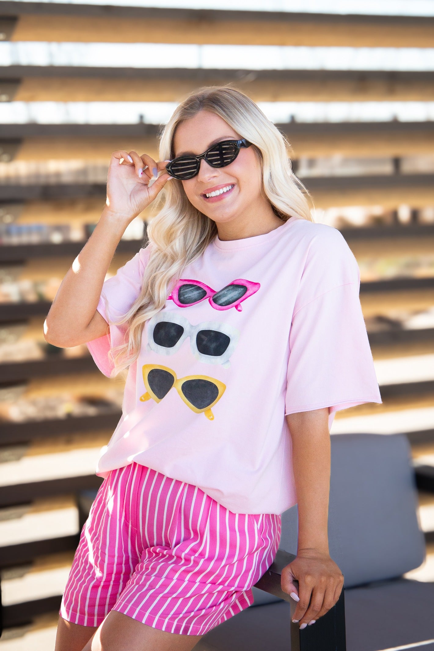 Summer Shades on Pink Tee Shirt