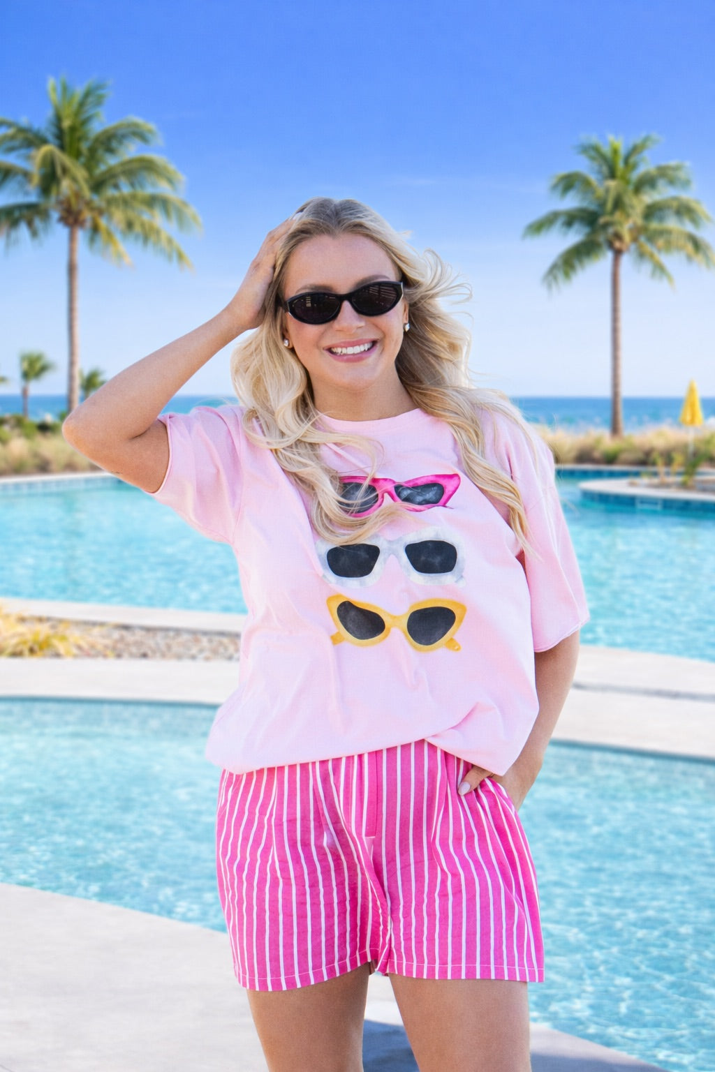 Summer Shades on Pink Tee Shirt