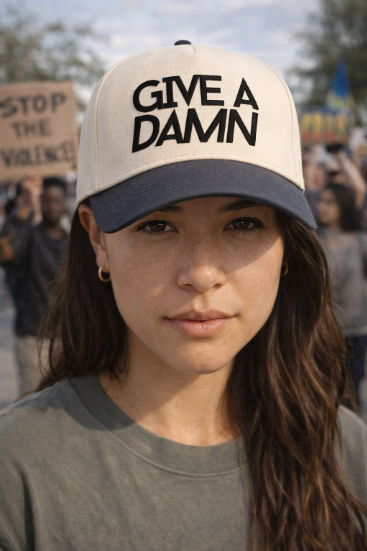 "Give a Damn" on Tan Cap with Black Bill