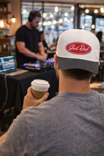 "God Did" on Tan Cap with Black Bill