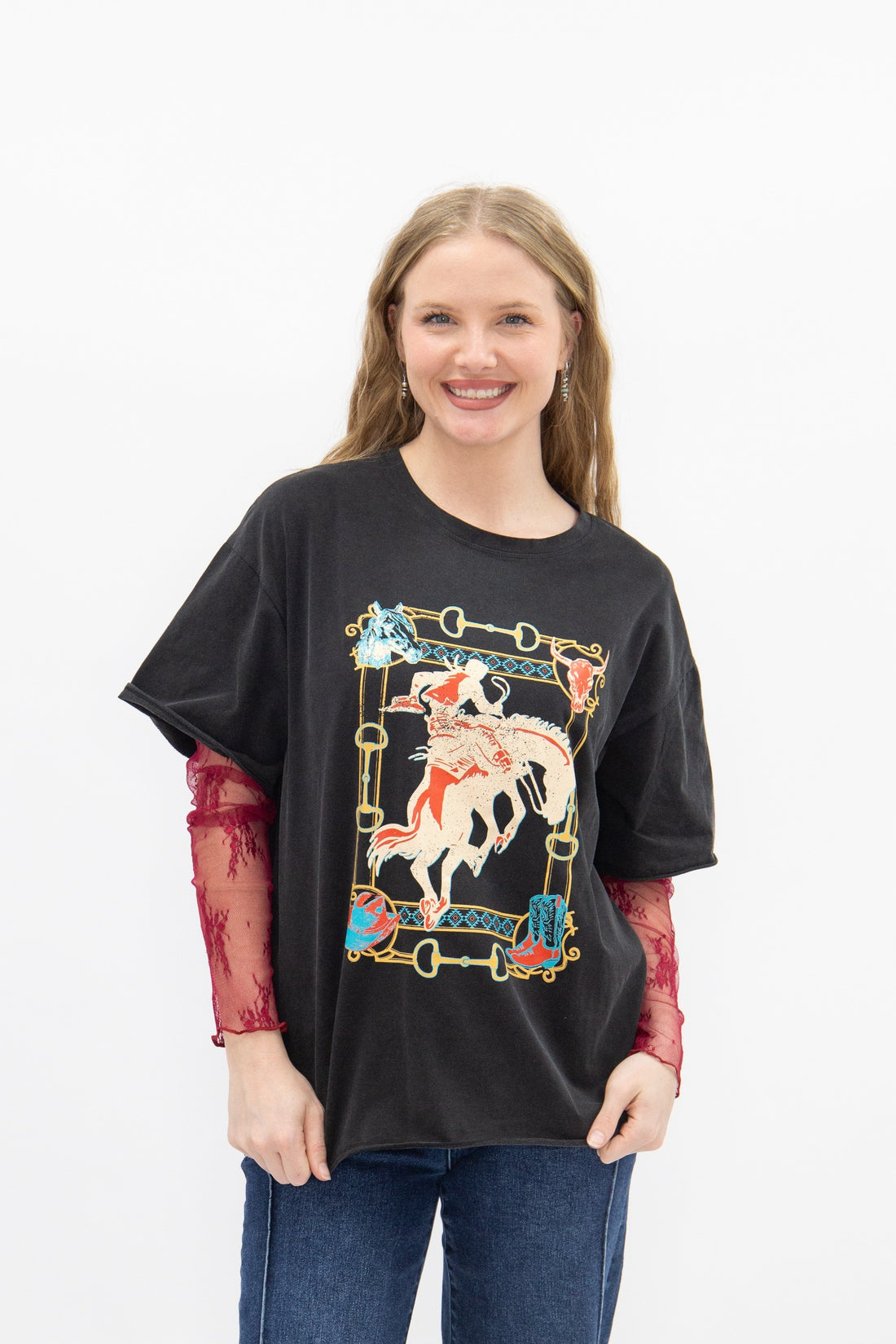 Horse Bit Frame on Black Boxy Tee