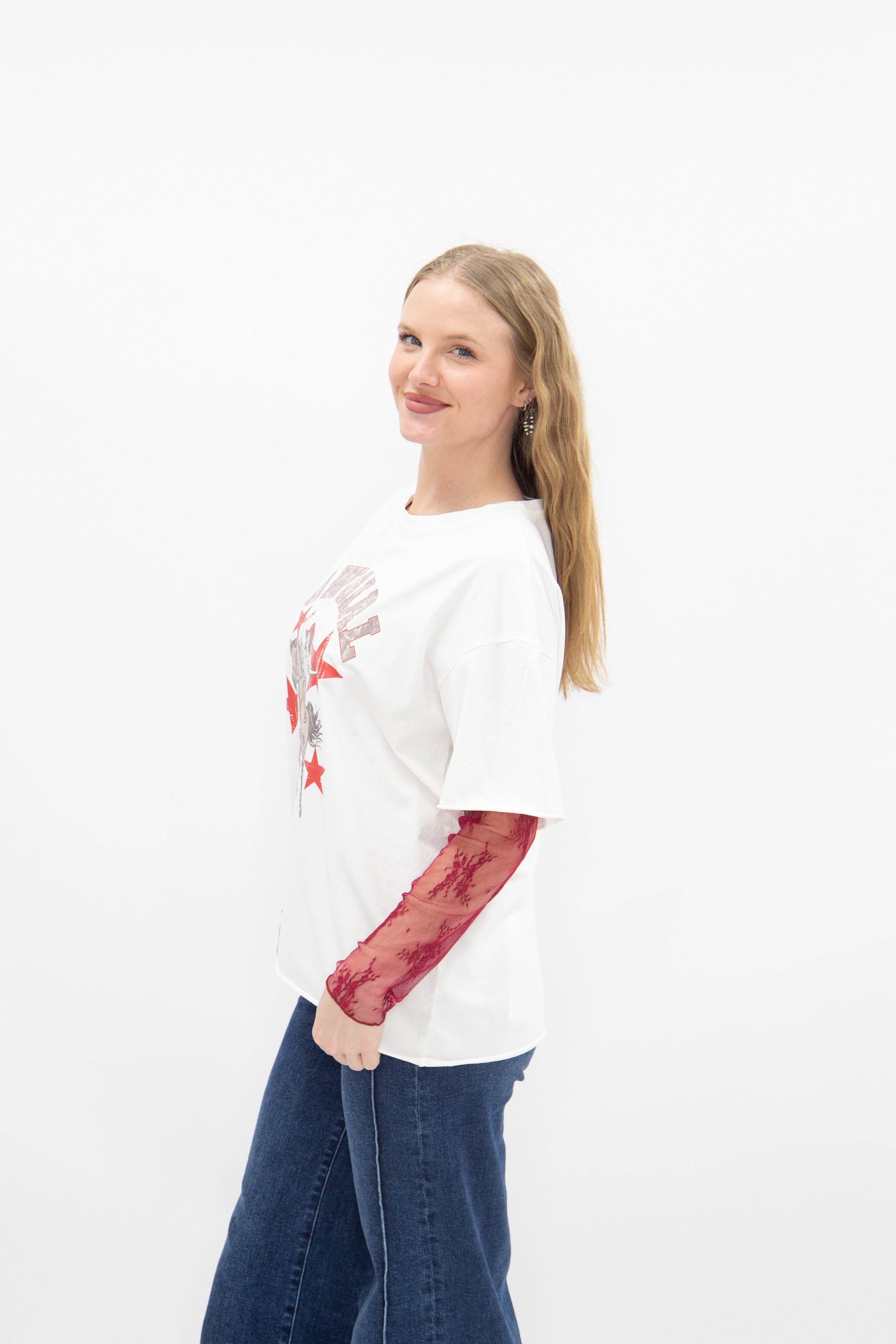 Cowgirl Stars on White Boxy Tee