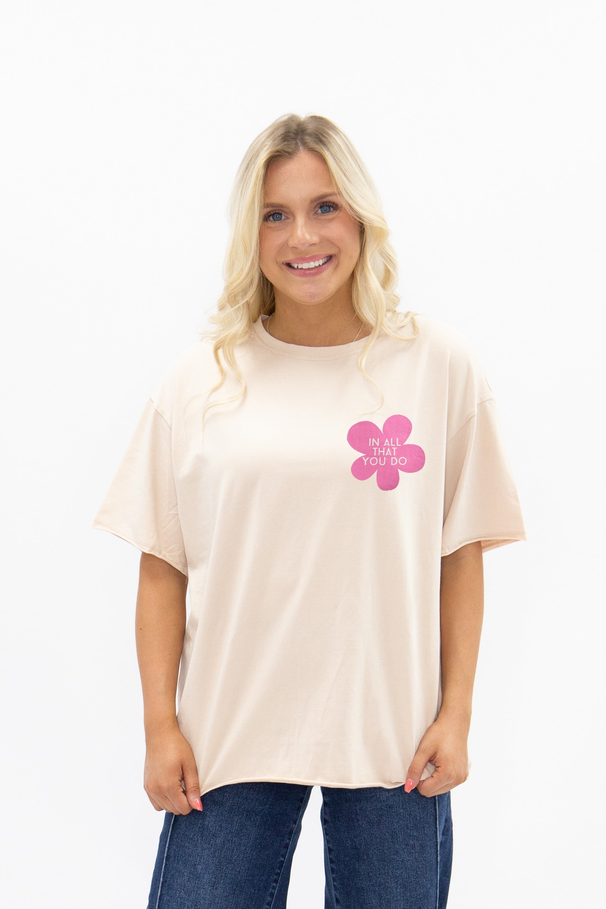 Lead with Grace on Beige Relaxed Fit Tee