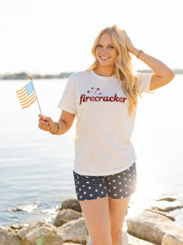 Firecrackers on White Tee Shirt