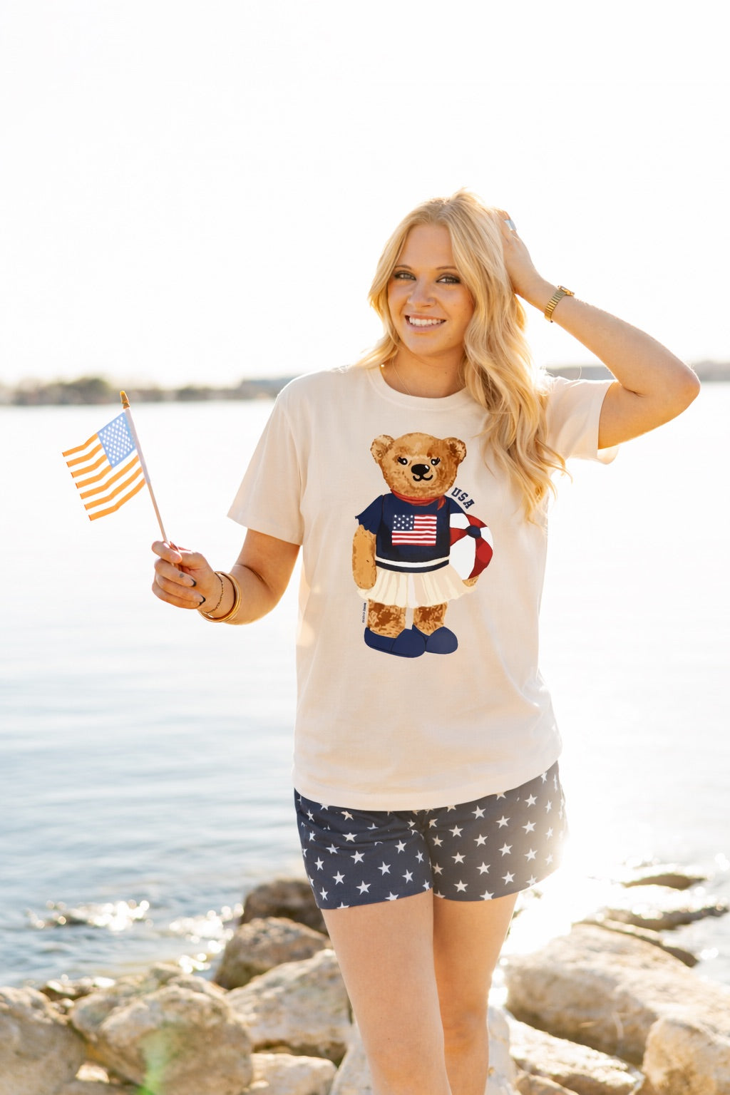USA Teddy on Beige T-Shirt