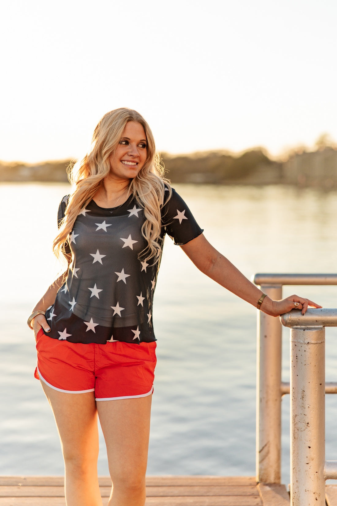 Mesh Short-Sleeve Top, Navy