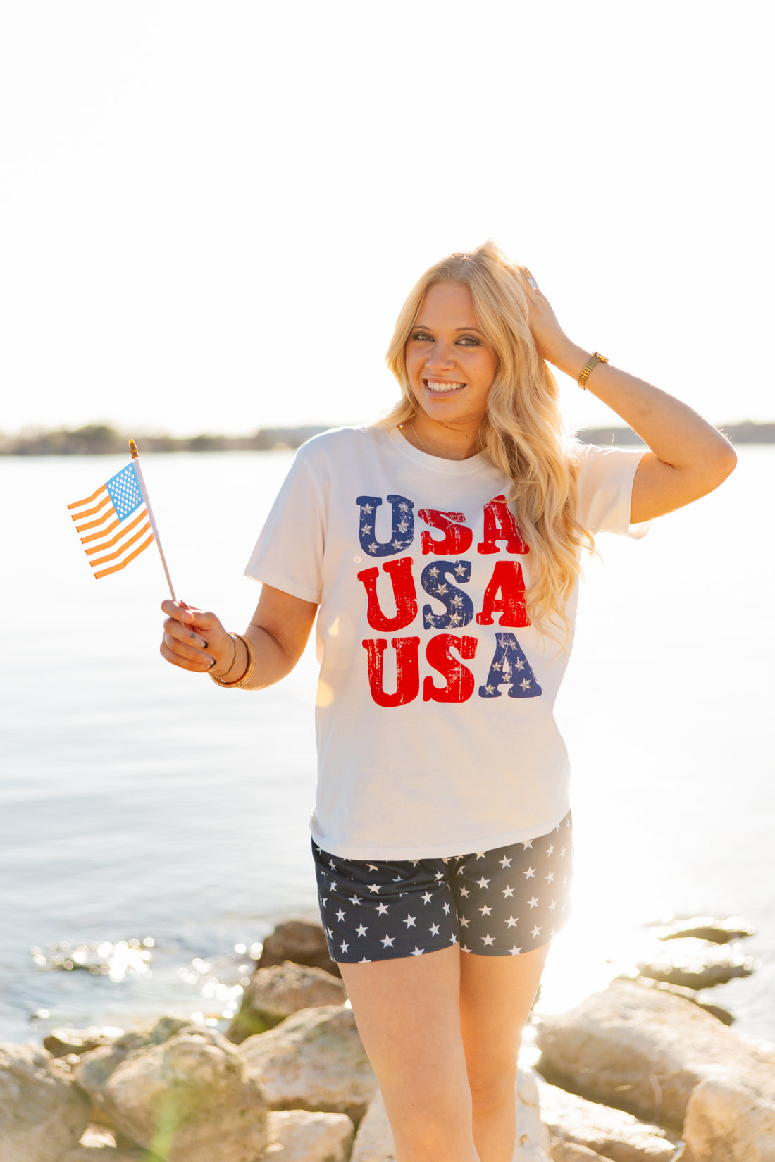 USA on White Blank Tee Shirt