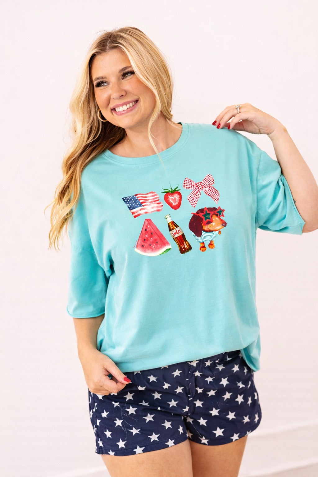 All American on Turquoise Boxy Tee