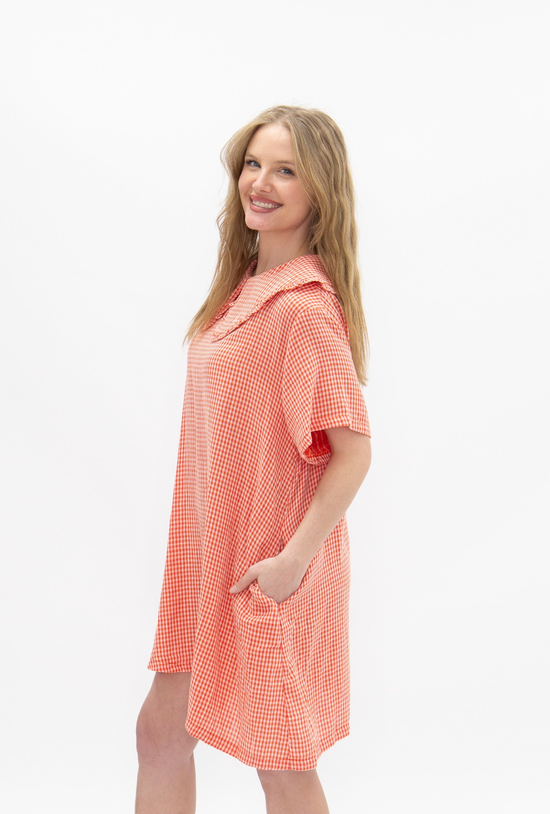 Orange and Grey Gingham Dress