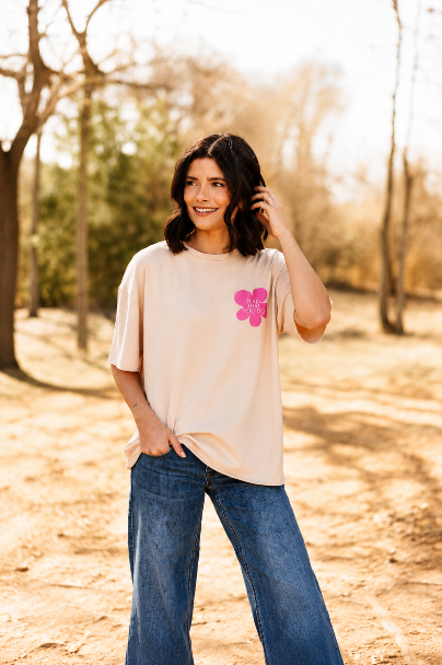 Lead with Grace on Beige Relaxed Fit Tee