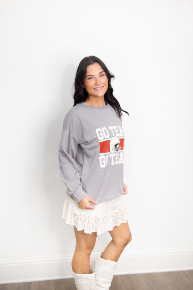 GO TEAM on Light Sweatshirt, Grey