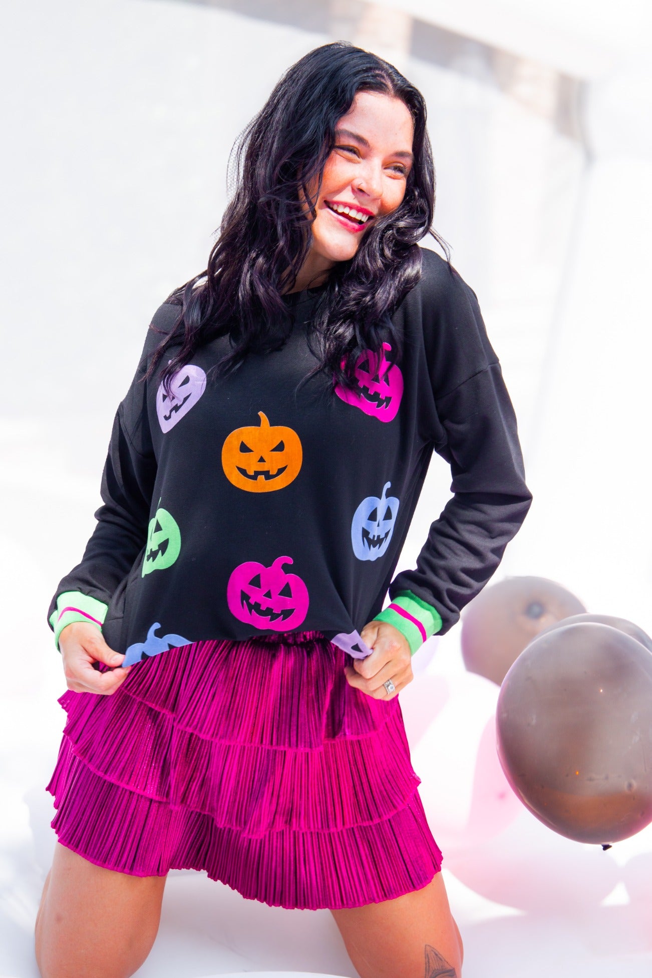 Velvet Pumpkins Halloween Top