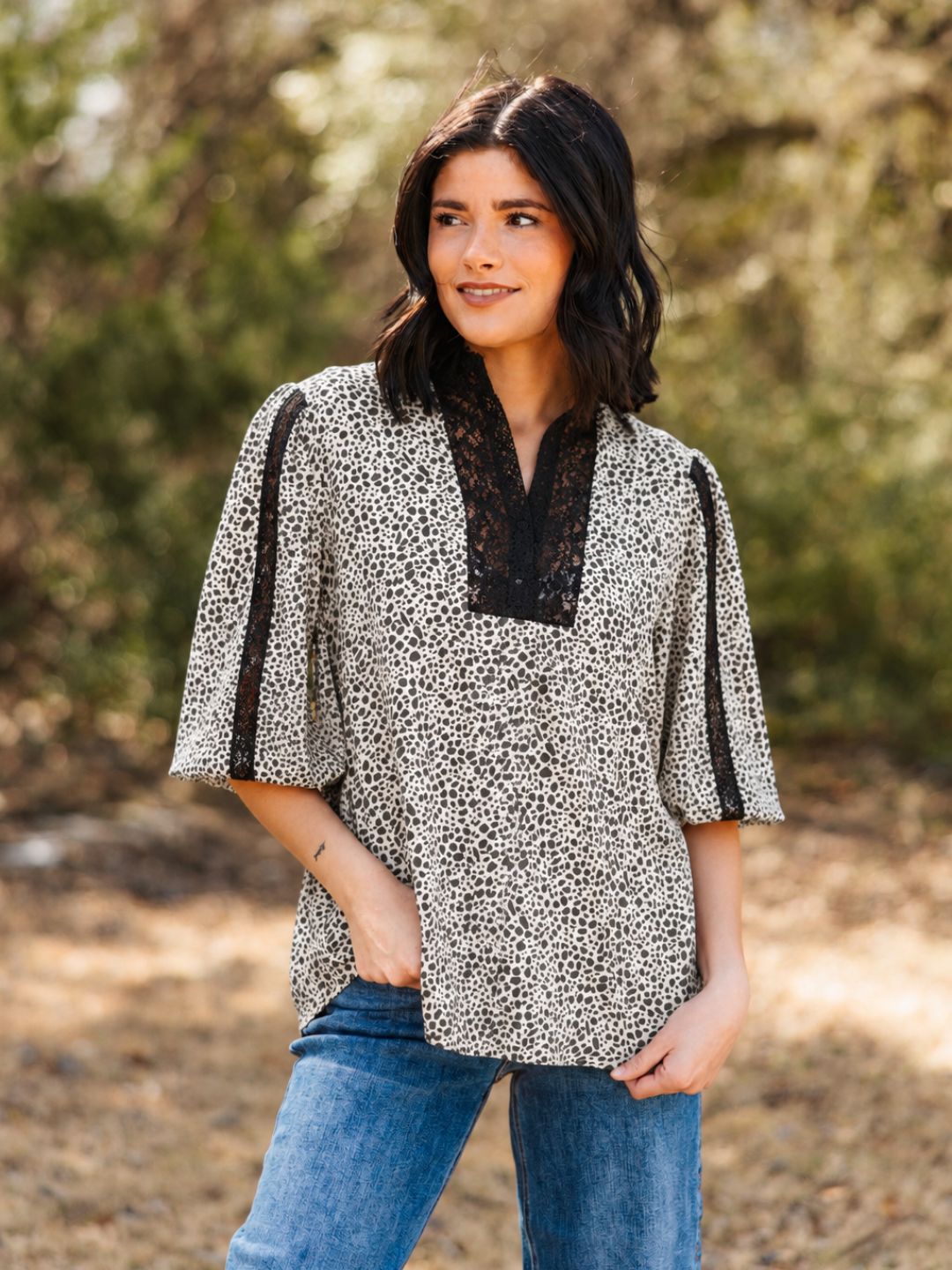 Black & Ivory Floral Top