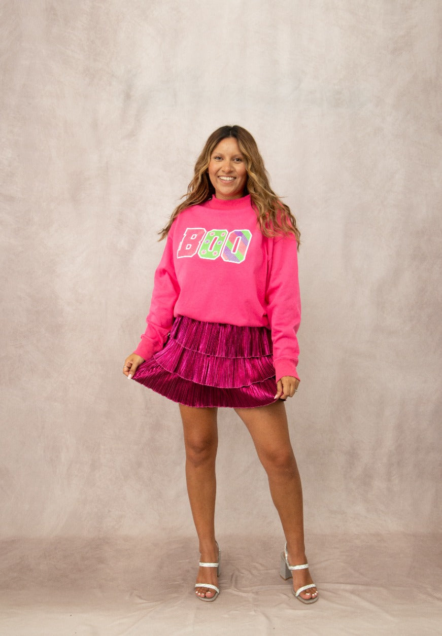 'BOO' Halloween Mock Neck, Hot Pink