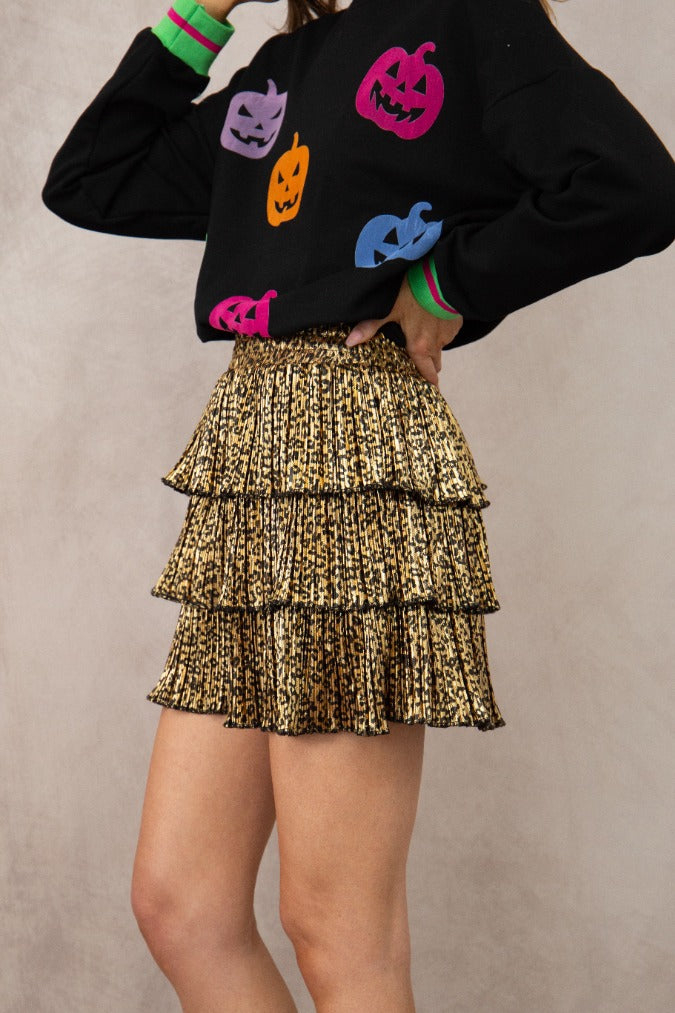 Shimmer Ruffle Skirt with Shorts, Metallic Leopard