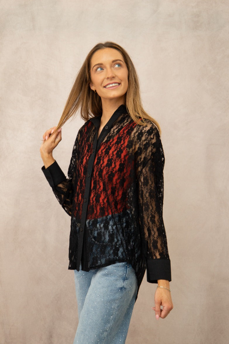 Kathryn Classic Button-Up, Black Lace