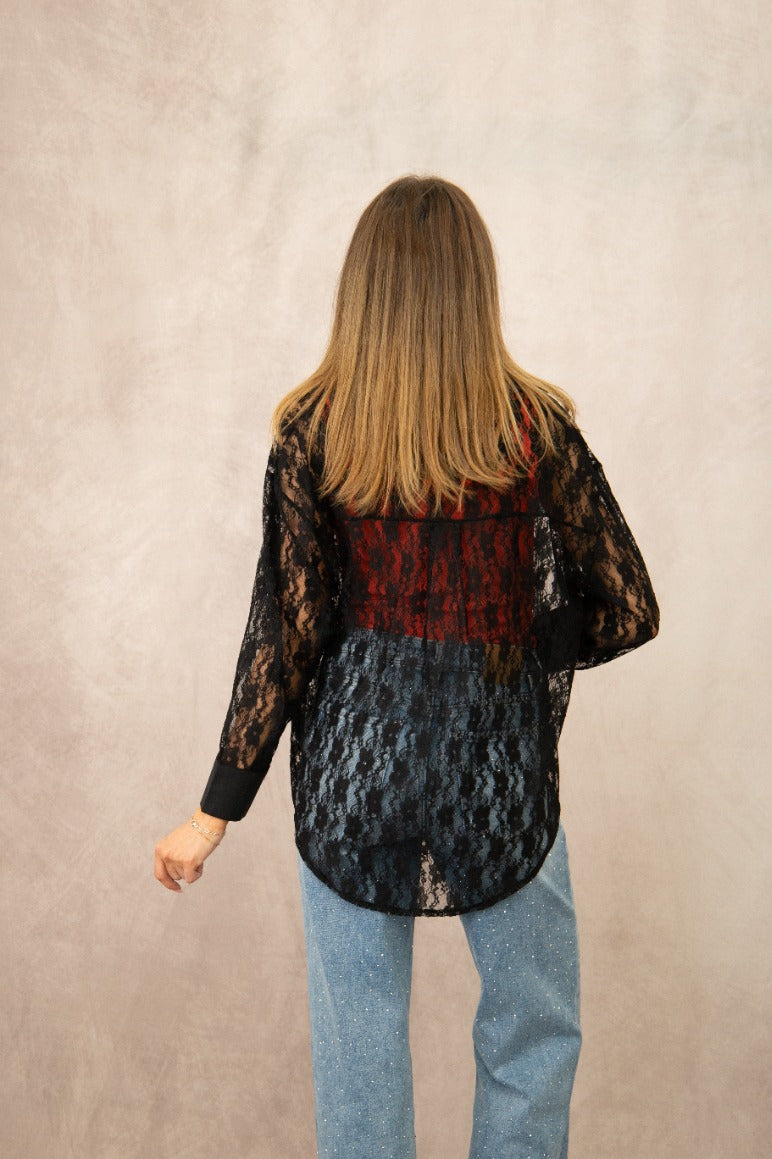 Kathryn Classic Button-Up, Black Lace