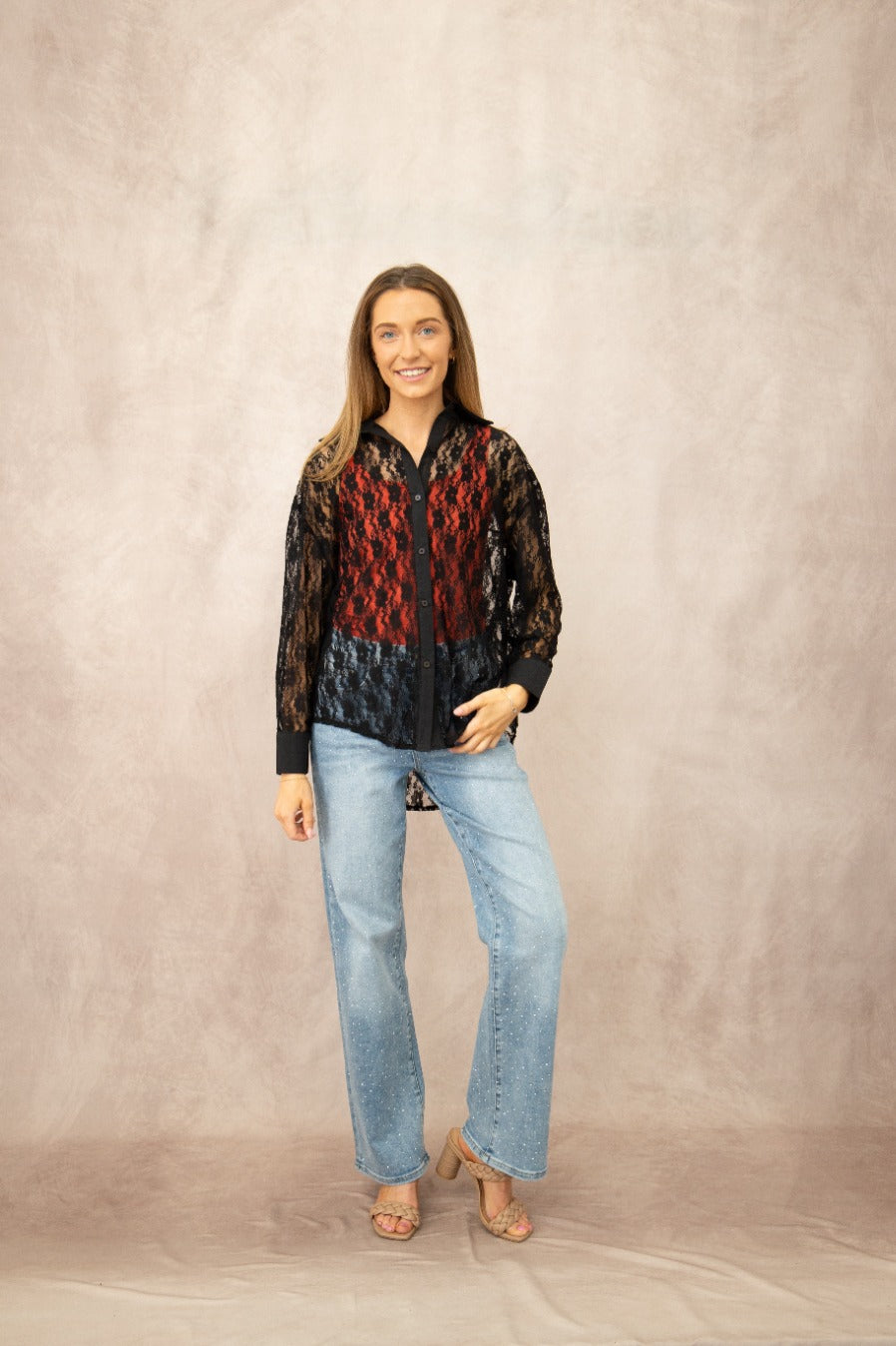 Kathryn Classic Button-Up, Black Lace