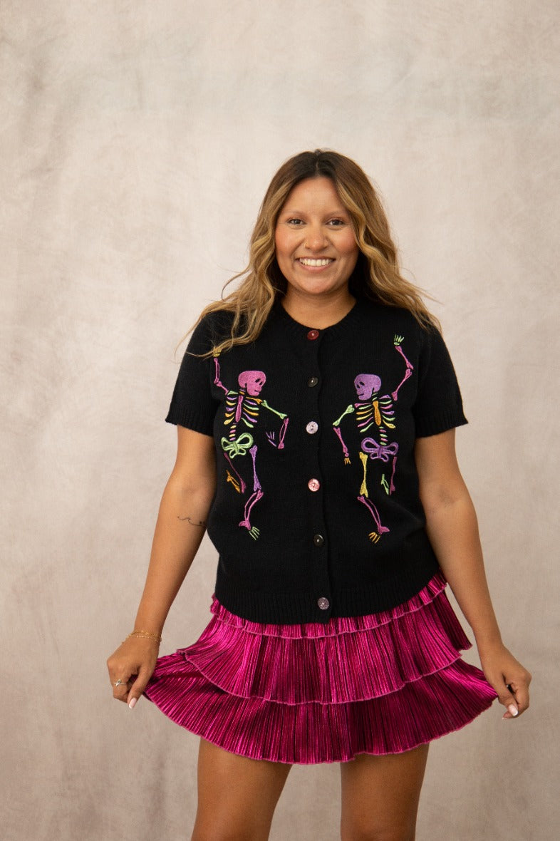 Dancing Skeletons Halloween Cardigan, Black