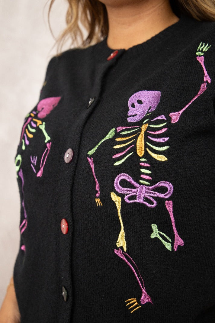 Dancing Skeletons Halloween Cardigan, Black