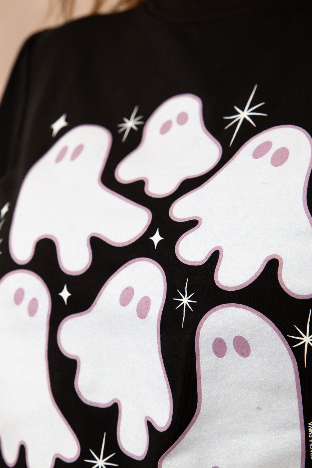 Ghosts Halloween Puff Sleeve Tee, Black