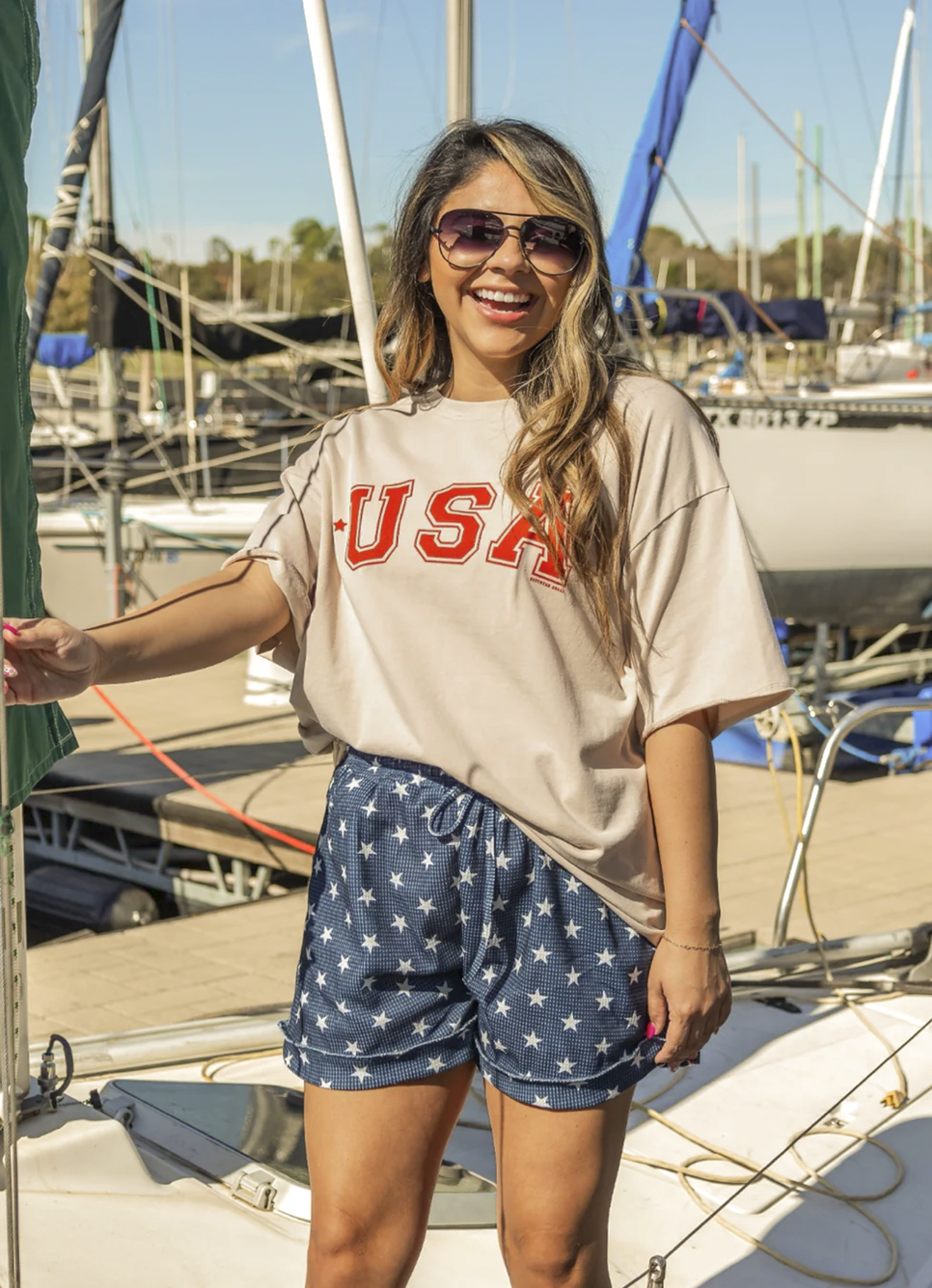 USA On Beige Relaxed Fit Tee