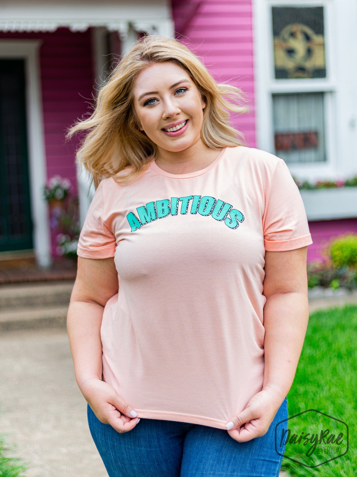 Ambitious on Peach Sherbert-Peach Cuff Tee