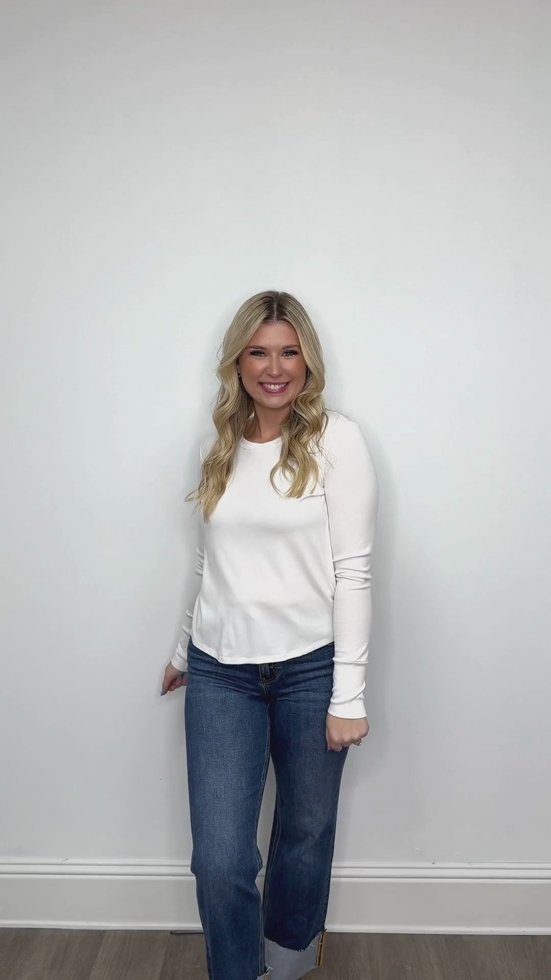 Ribbed Long-Sleeve Top, White