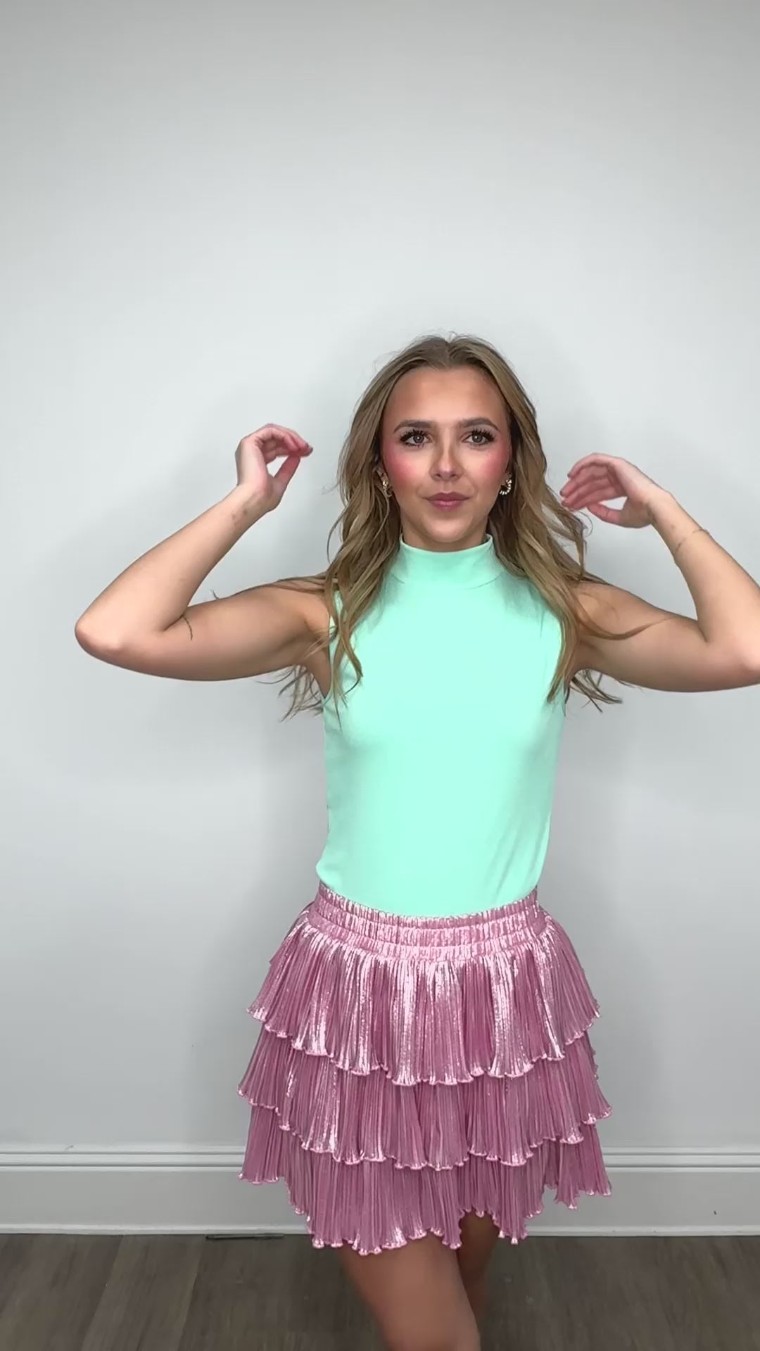 Sleeveless Ribbed Mock Neck Top, Mint