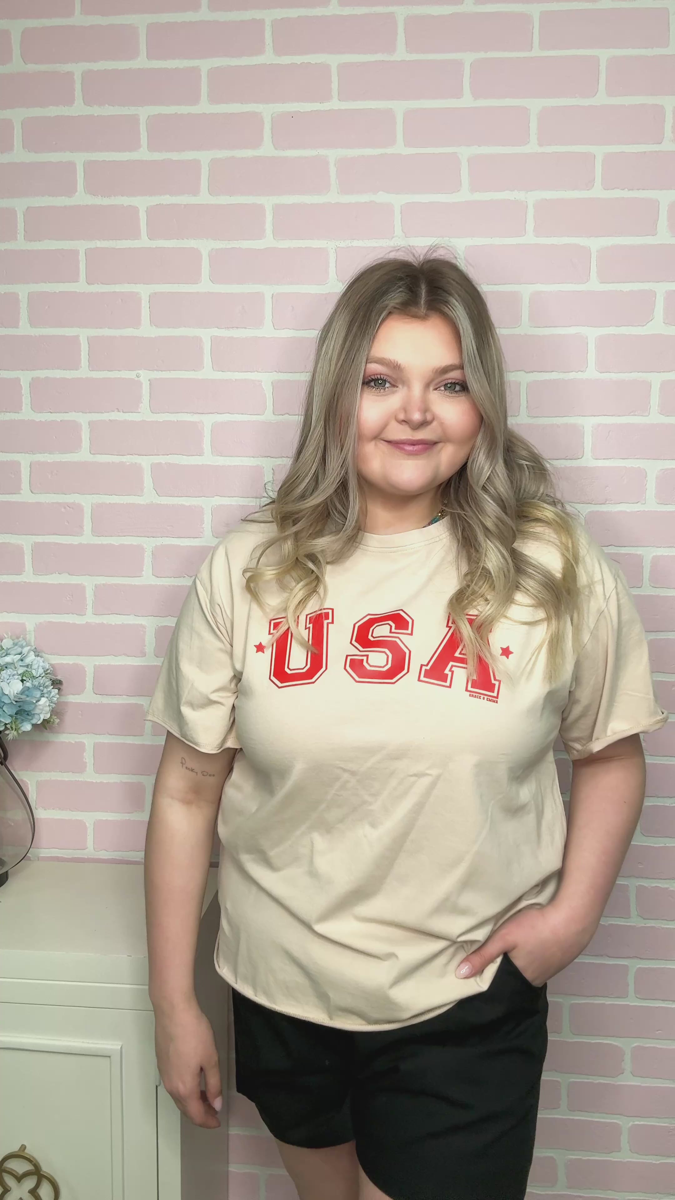 USA On Beige Relaxed Fit Tee