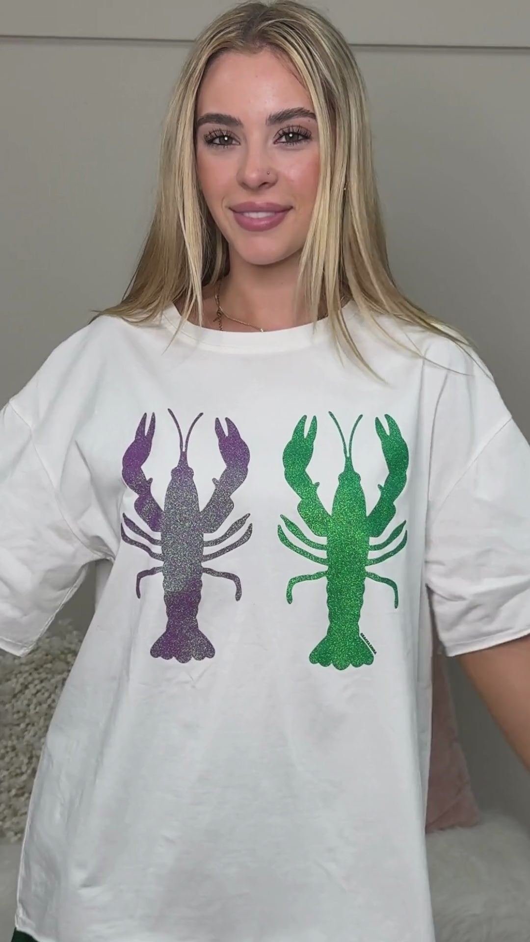 Mardi Gras Crawfish on White Boxy Tee