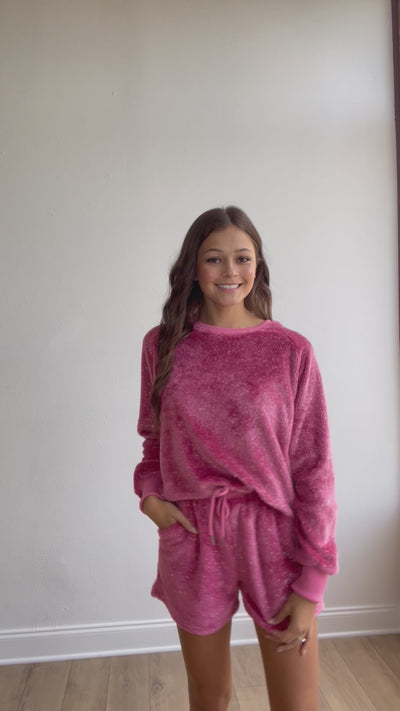 Chic Calling Magenta Glitter Loungewear Set