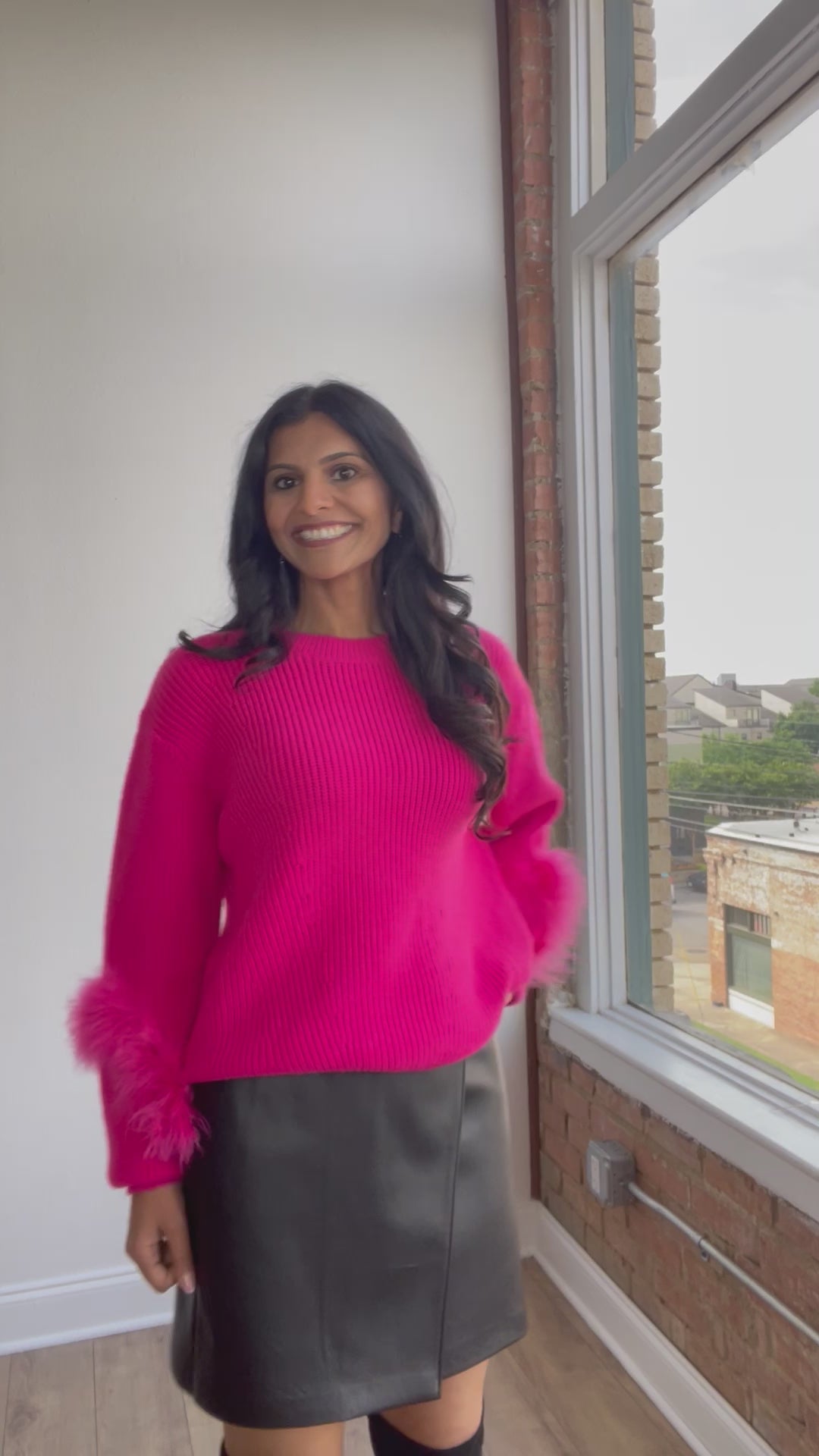 Hot Pink Knit Feather Sweater