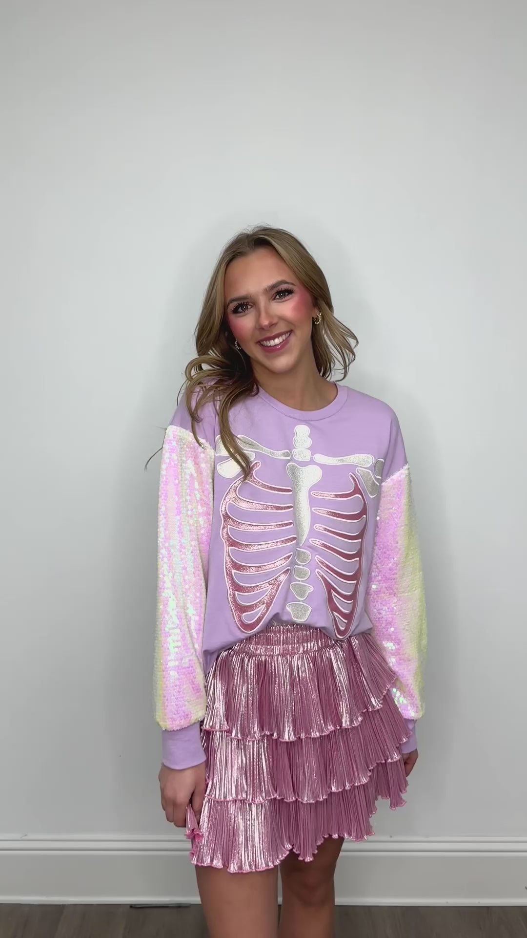 Glitter Skeleton on Purple Long-Sleeve Shirt
