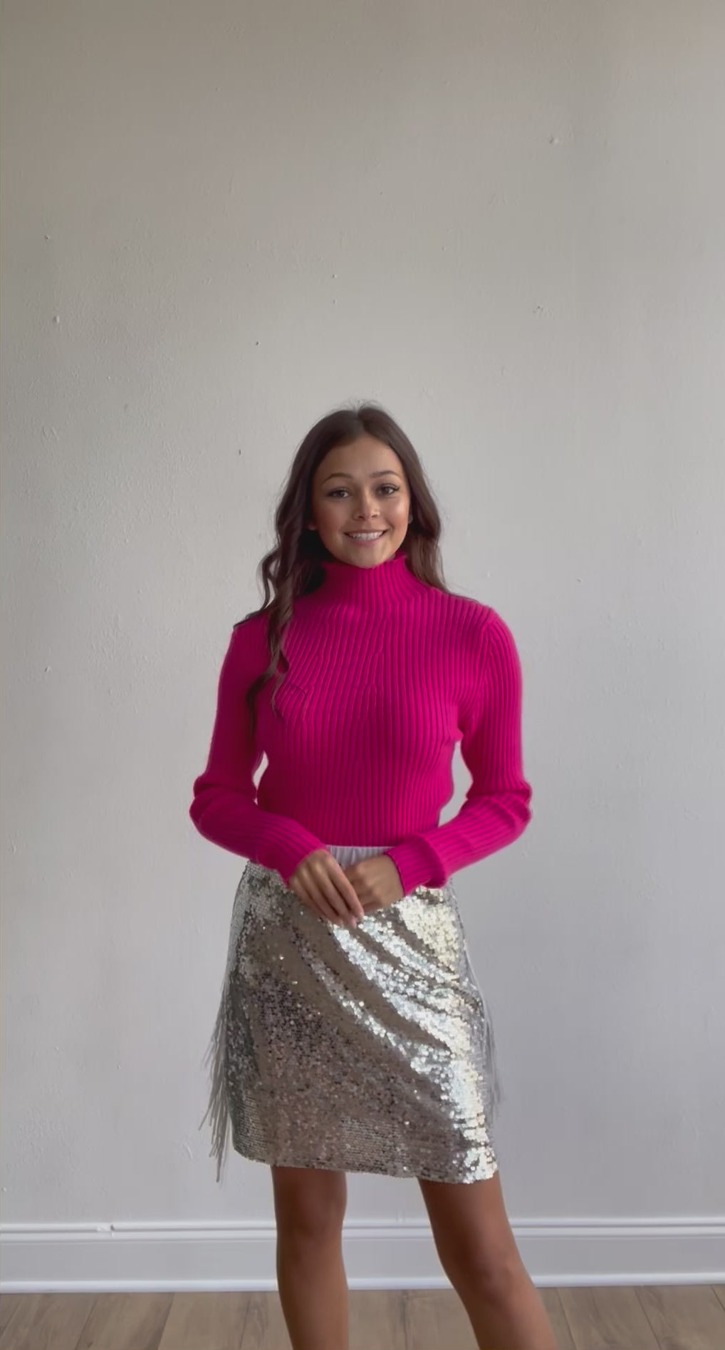 Valentina's Ribbed Turtleneck in Hot Pink