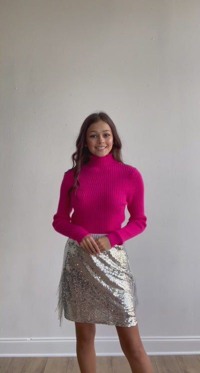 Valentina's Ribbed Turtleneck in Hot Pink