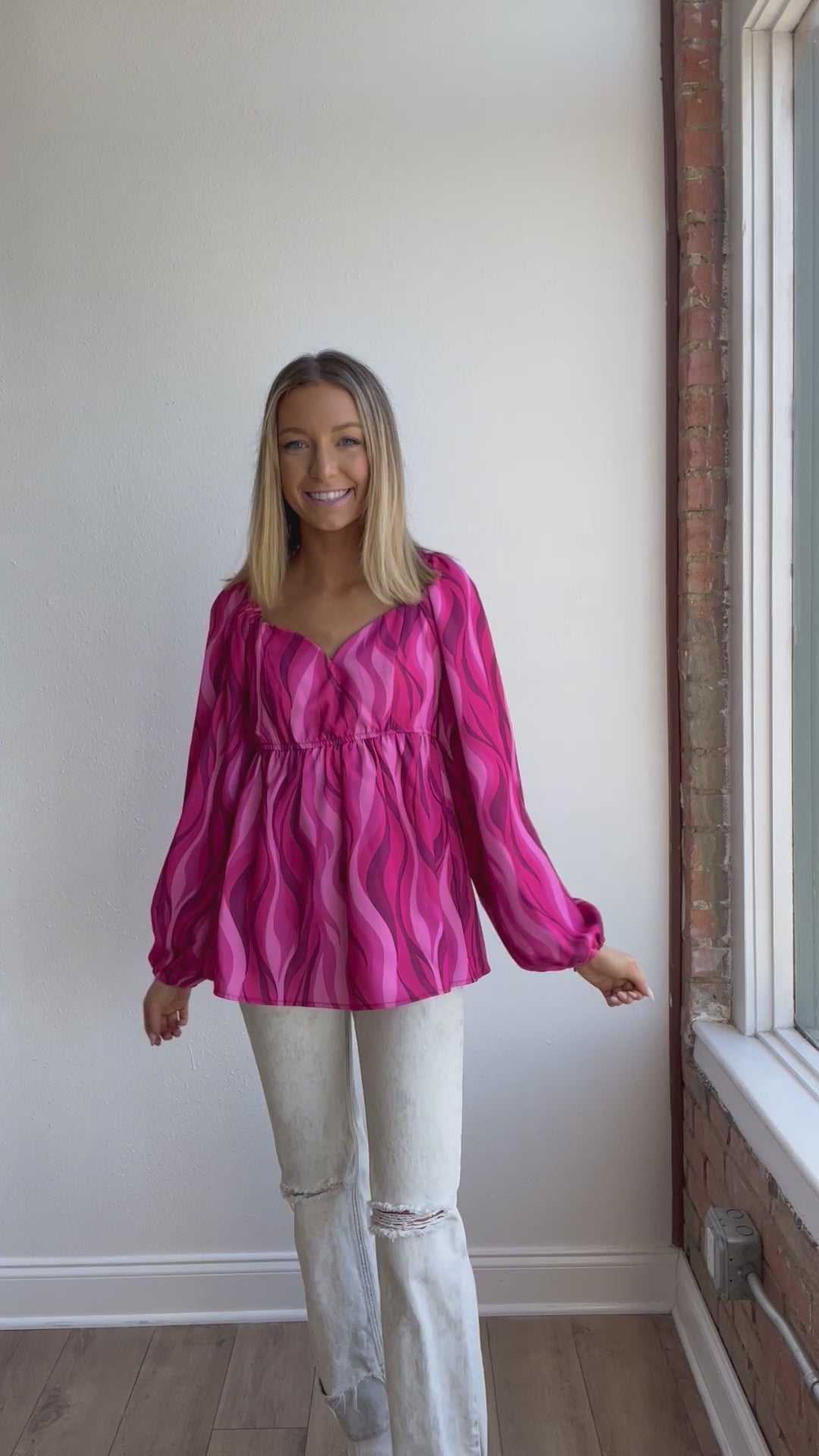 Flirty in Fuchsia Balloon-Sleeve Blouse