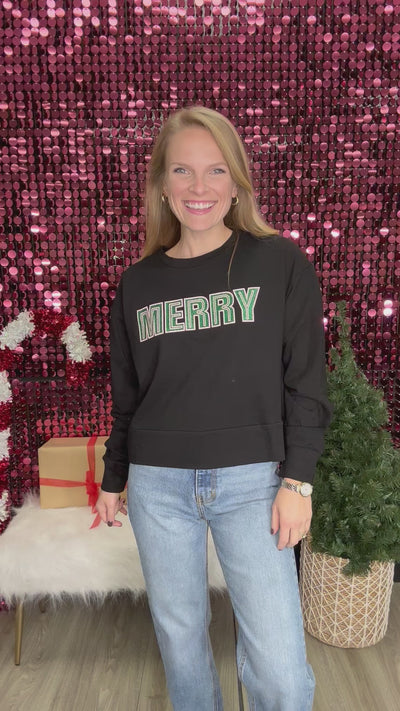 Merry on Black Crop Sweatshirt