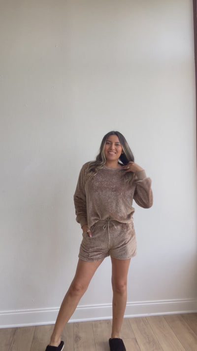 Chic Calling Tan Glitter Loungewear Set