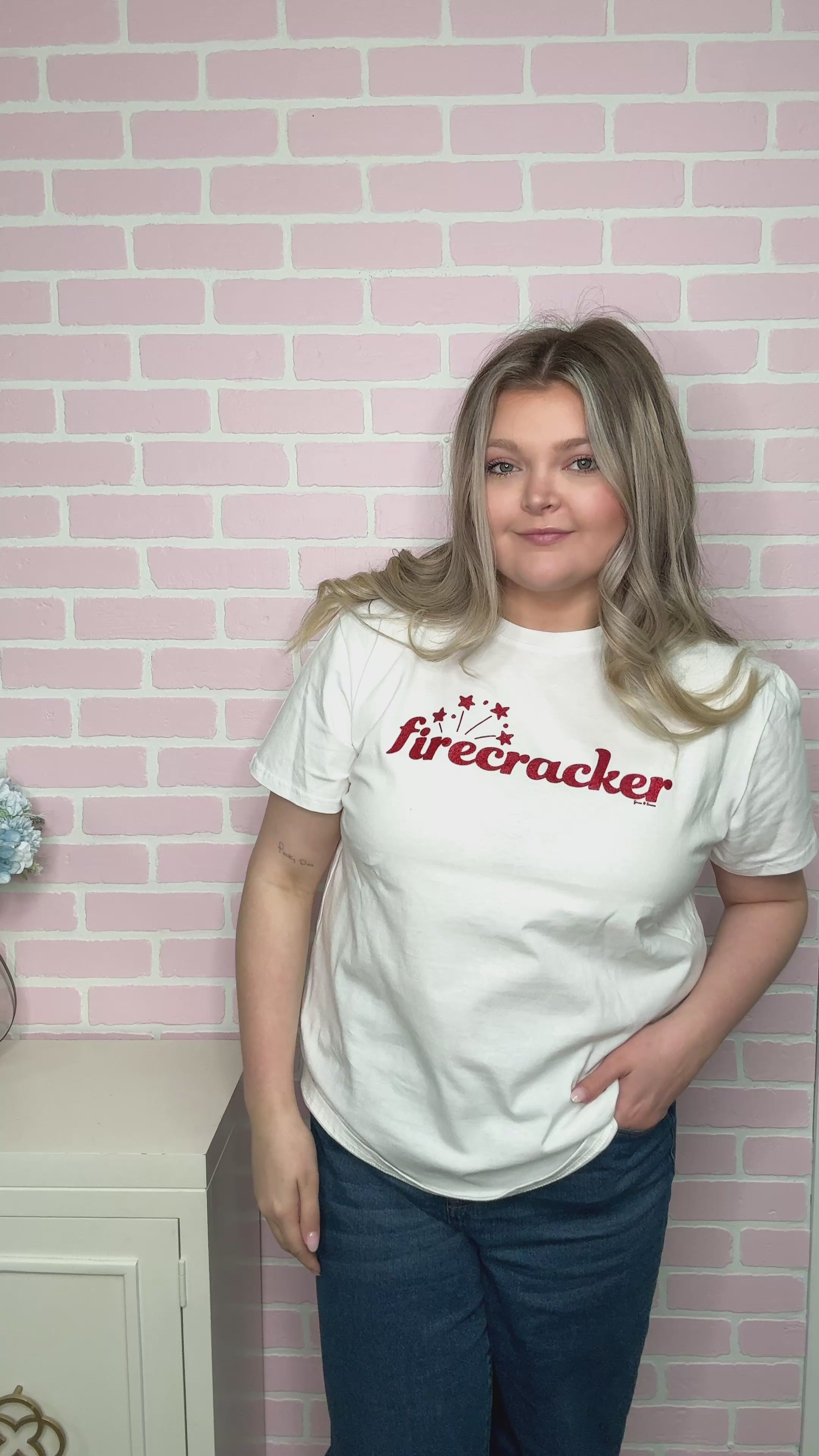 Firecrackers on White Tee Shirt