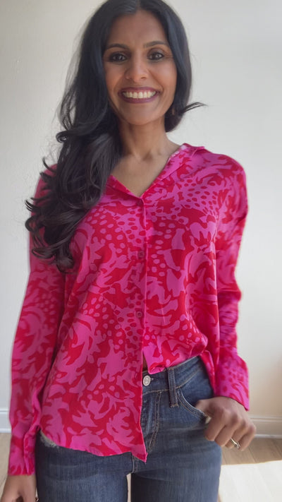 The Kathryn Hot Pink Abstract Floral Button Down Top