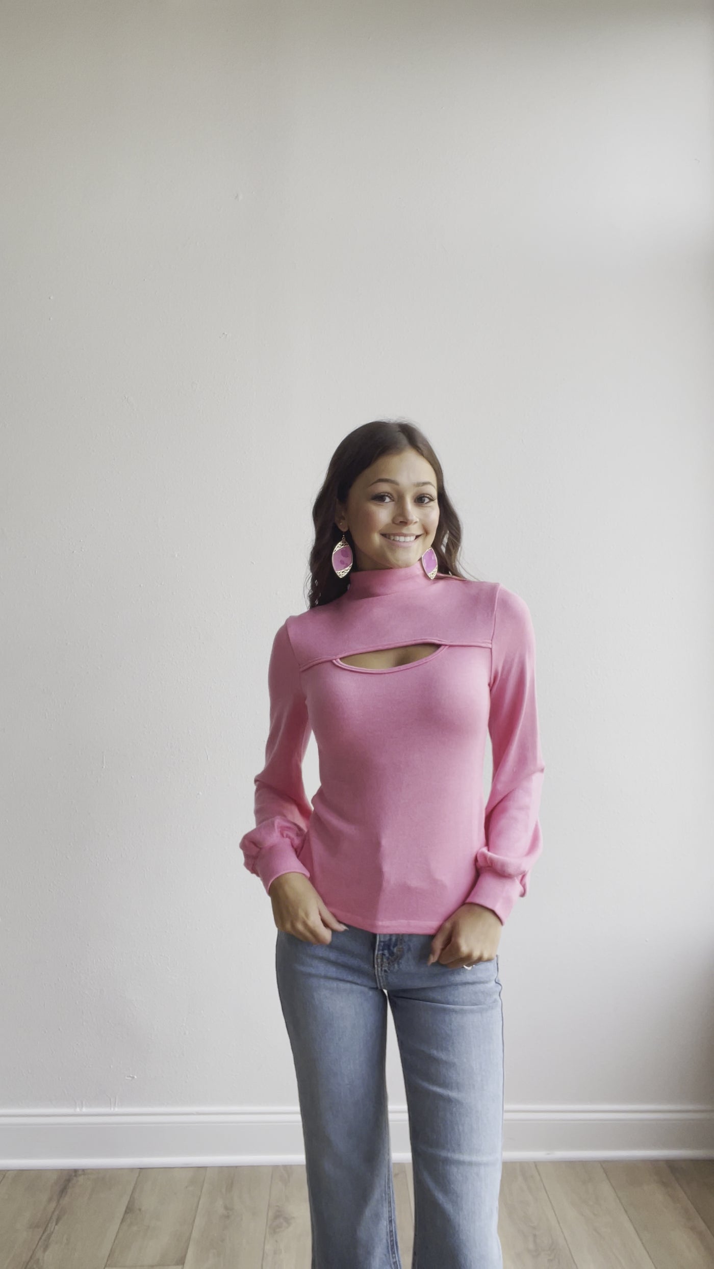 Pink Cut Out Long-sleeved Top