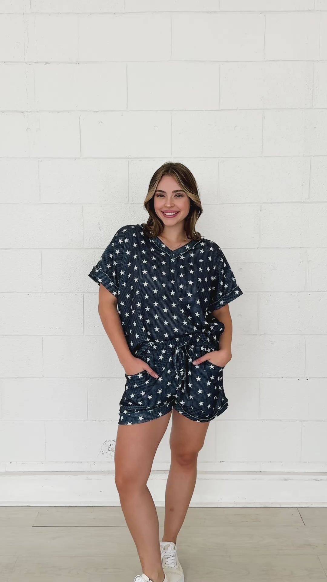 Navy Stars Waffle Knit Shorts