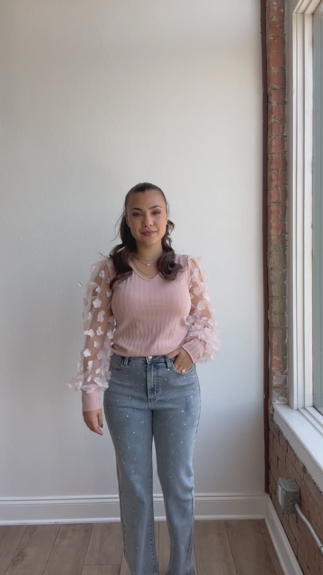 Love Blooms Pink Mesh Sleeve Top