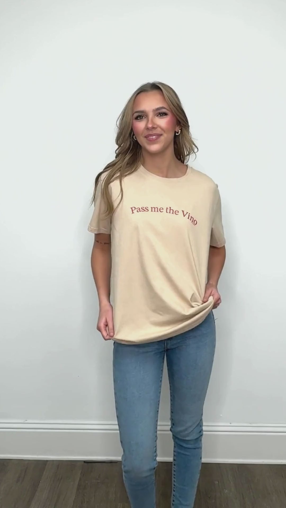 Vino on Beige Tee Shirt