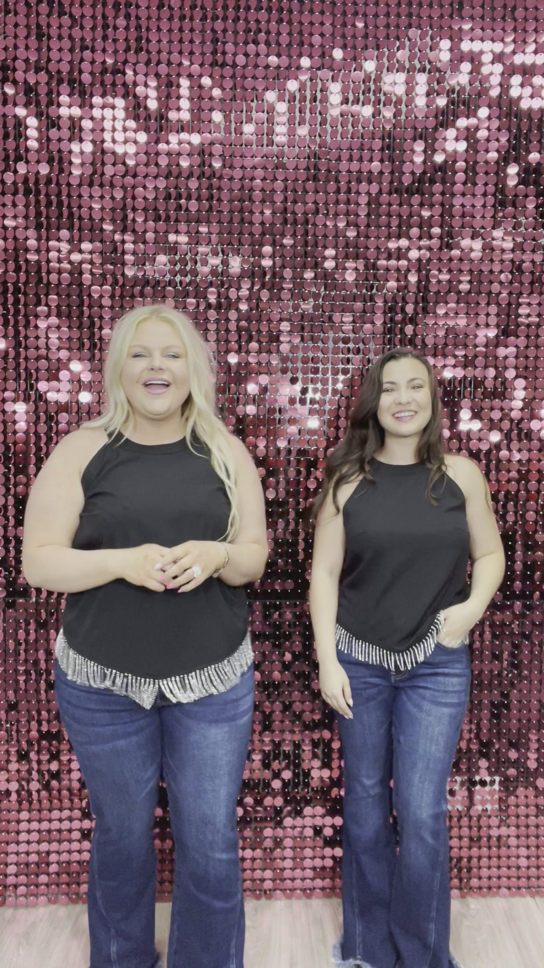 Simply Perfect Black Halter Top with Rhinestone Fringe